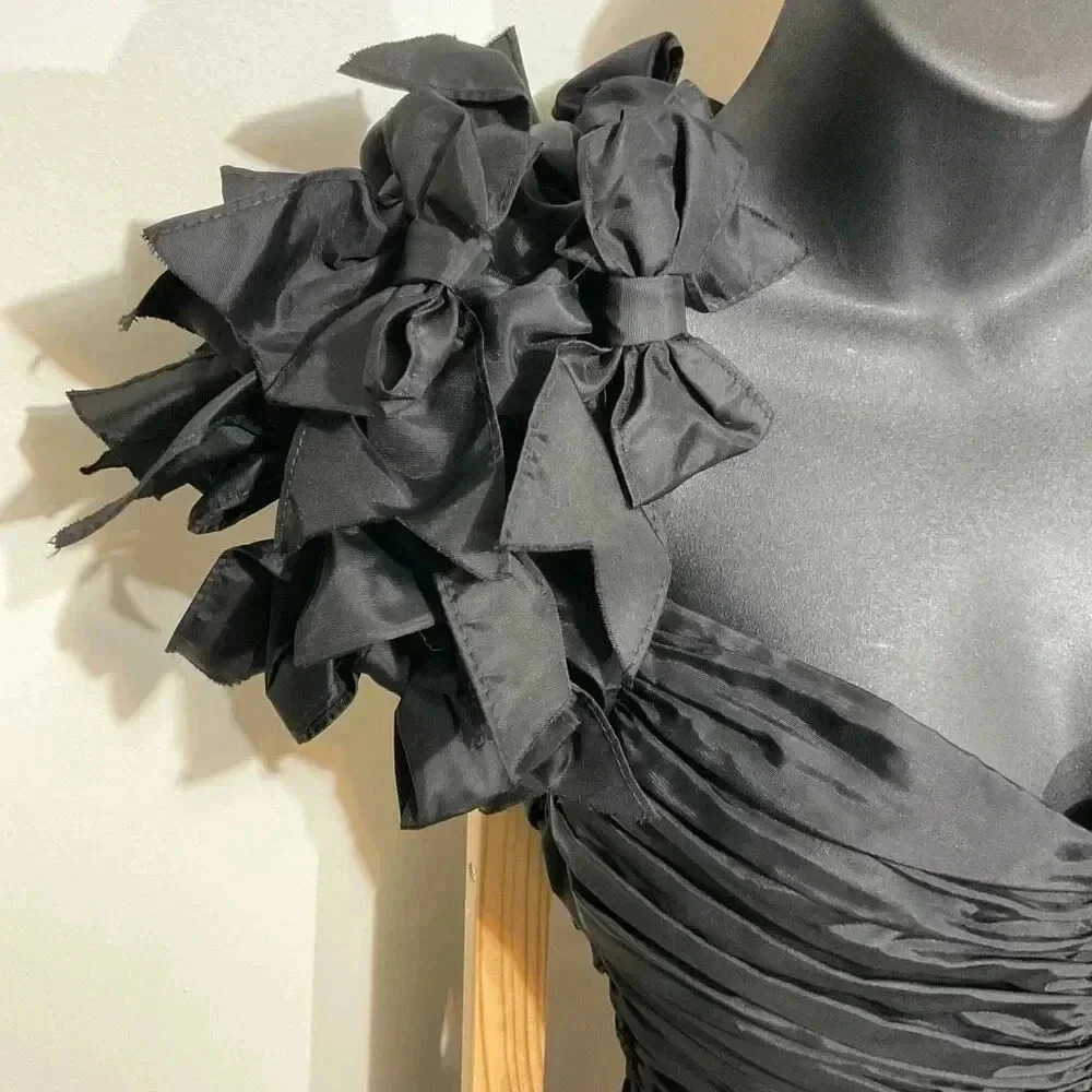 Vintage Notorious black ruffle off shoulder ribbon puffy party cocktail prom dre - Picture 2 of 12